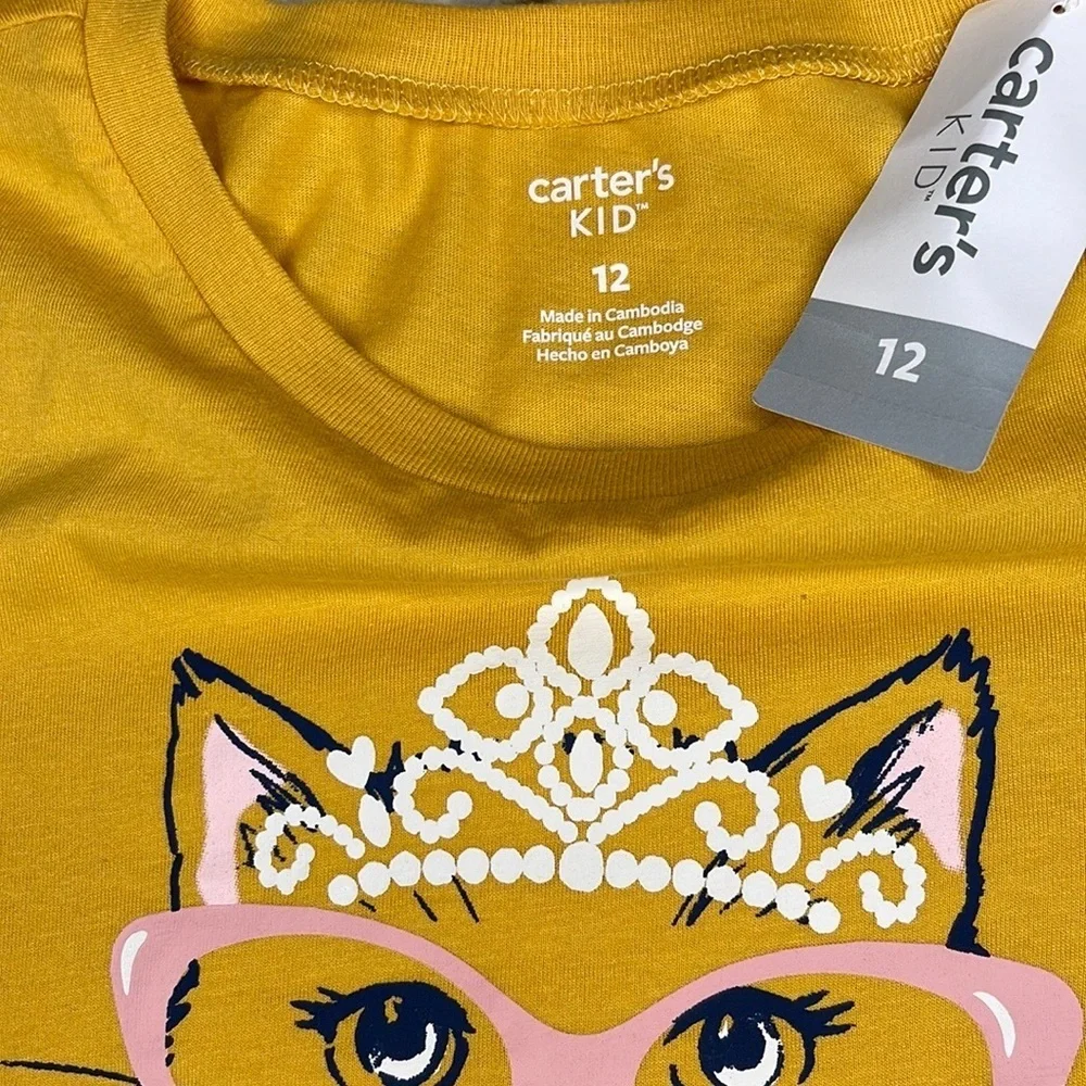 Carters Kid NWT Girls Yellow Cat Tiara Purrrfect Long Sleeve Graphic Tee 12